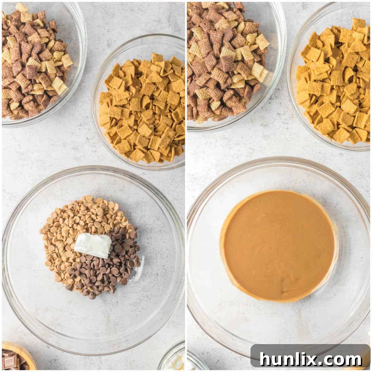 Steps to make s'mores puppy chow.