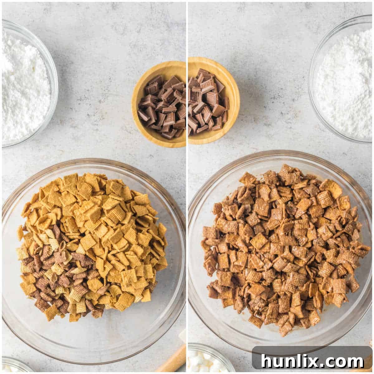 Steps to make s'mores puppy chow.