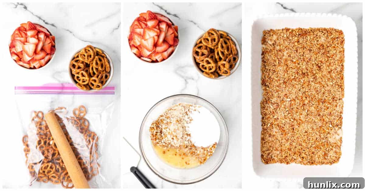 Steps to make strawberry pretzel salad.