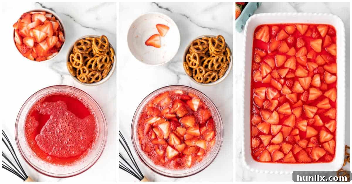 Steps to make strawberry pretzel salad.