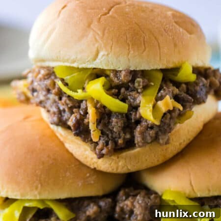 Slow Cooker Mississippi Sloppy Joes on a plate