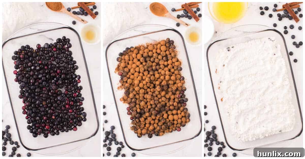 Bursting Blueberry Bliss 4 Steps to make blueberry cobbler.