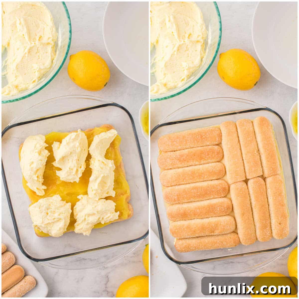 Italian Lemon Cloud 7 First layer of whipped cream mixture spread over lemon curd, topped with a second layer of ladyfingers.