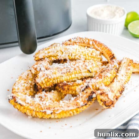 The recipe for Air Fryer Corn Ribs on a plate.