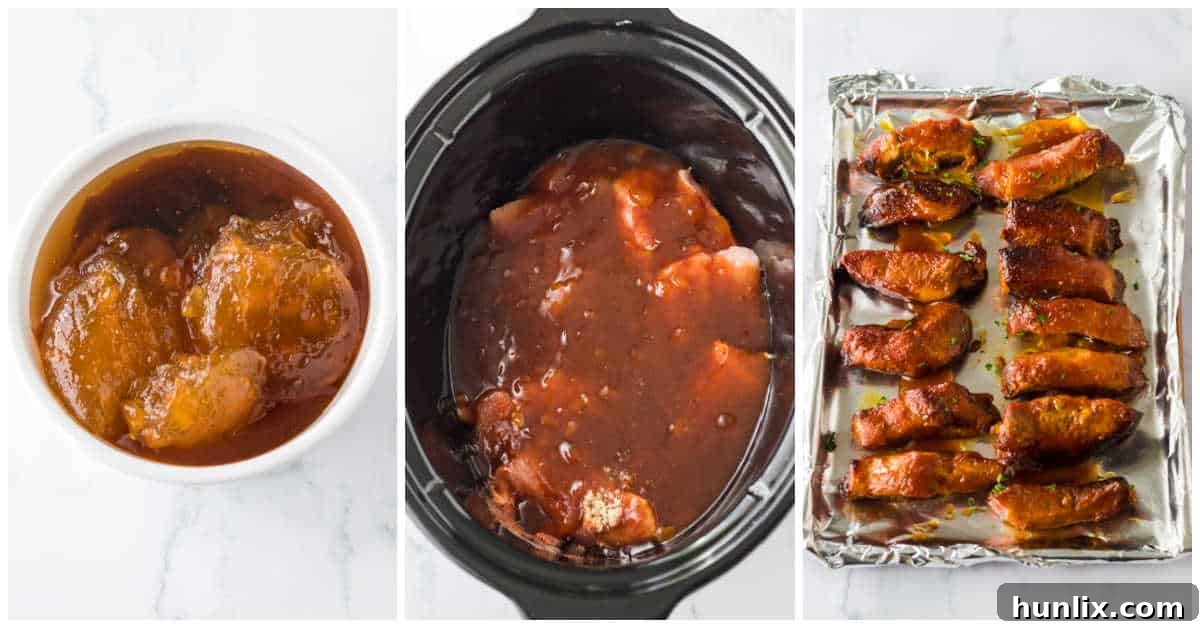 Melt-in-Your-Mouth Slow Cooker Country Ribs 4 Close-up of slow cooker with country style ribs and sauce before cooking.