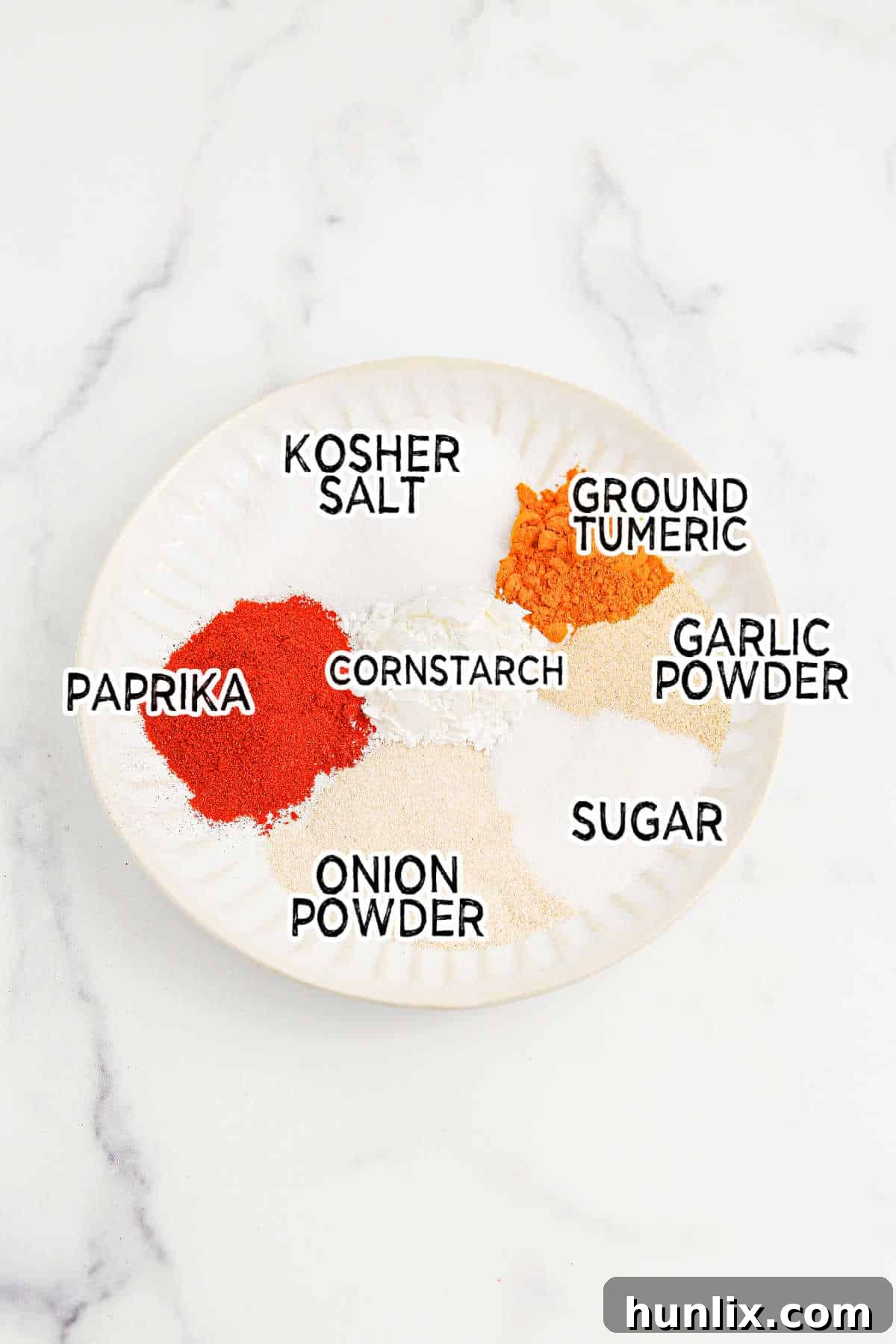 The Perfect Lawrys Inspired Seasoning Blend 3 Individual ingredients laid out to make Copycat Lawry's Seasoned Salt.