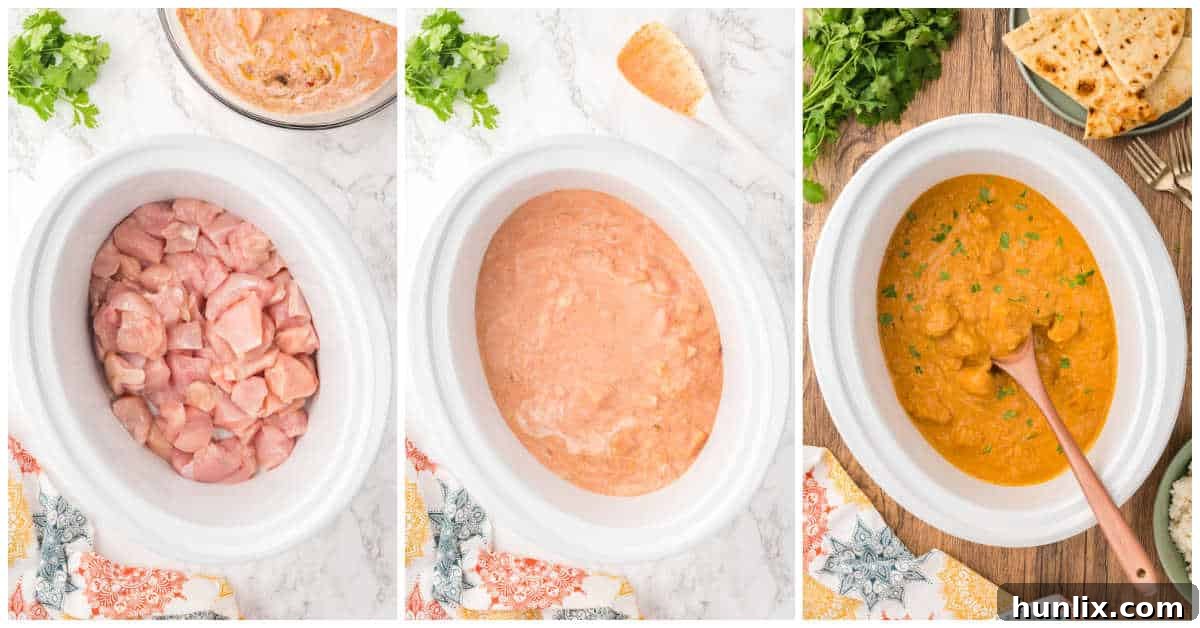 Steps to make slow cooker butter chicken.