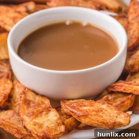 The recipe with a bowl of caramel dip.