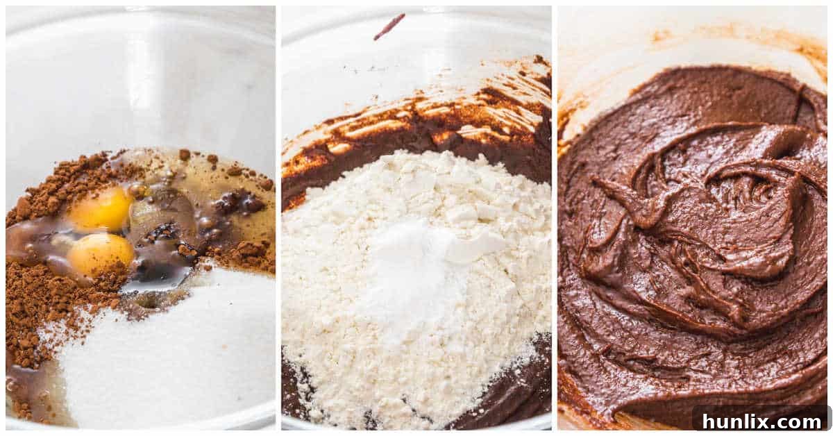 Step-by-step preparation of chocolate crinkle cookies, showing the mixed dough and chilling process in a bowl with plastic wrap.