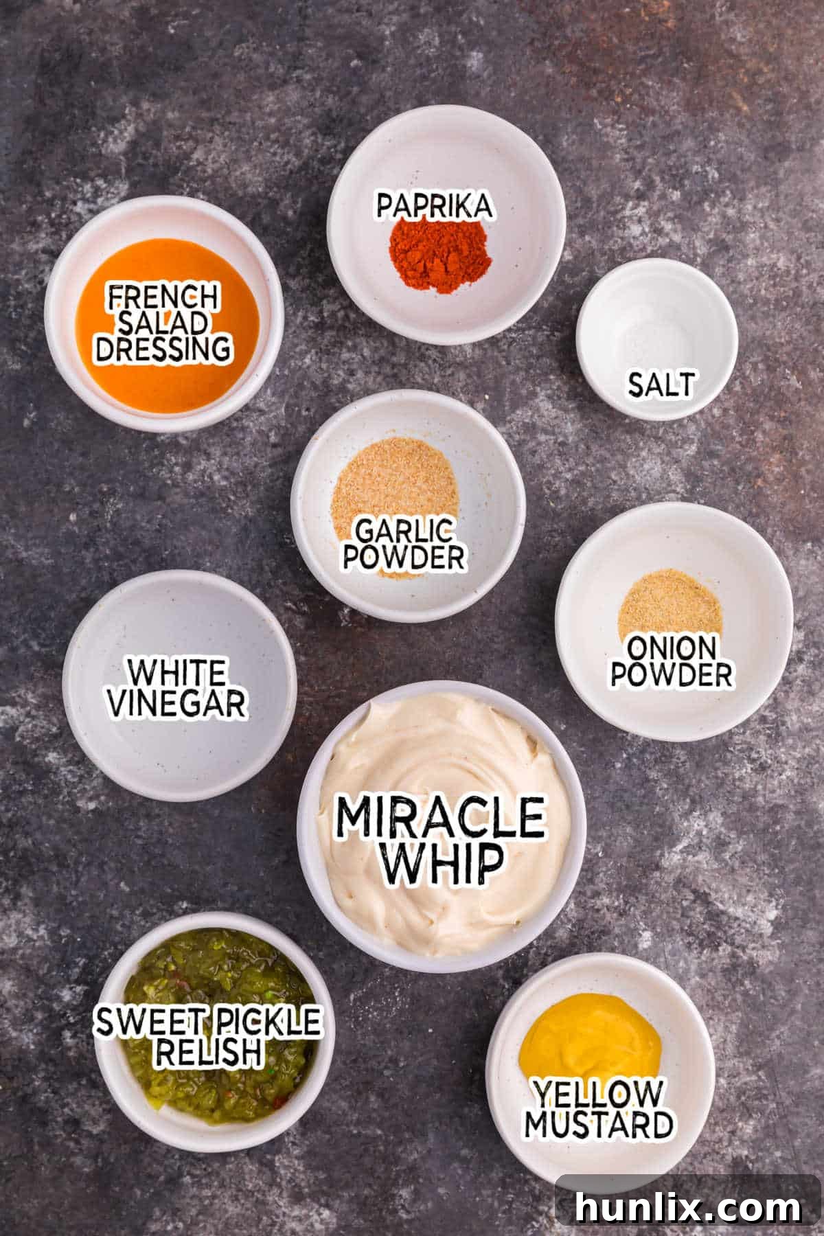 Ingredients to make big mac sauce.