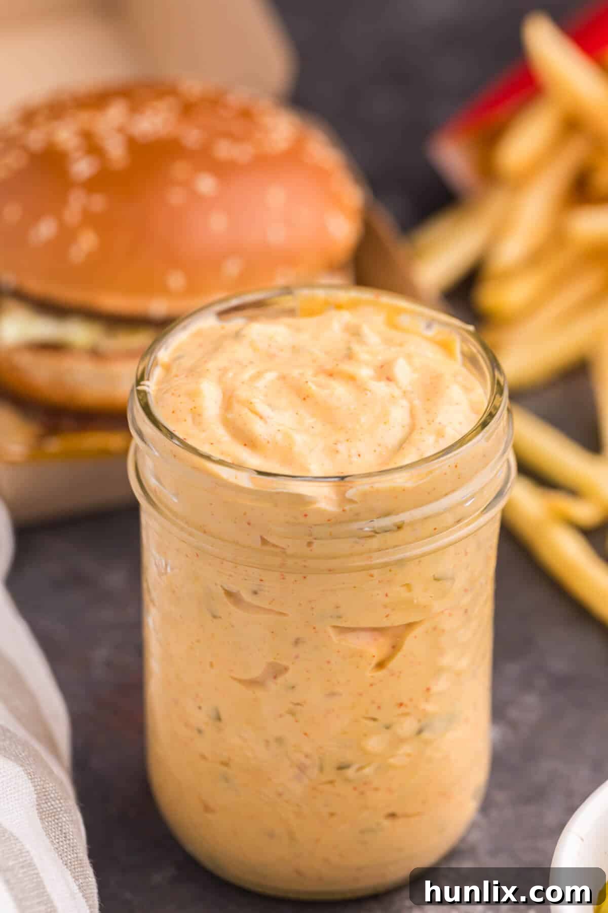 Big mac sauce in a glass jar.