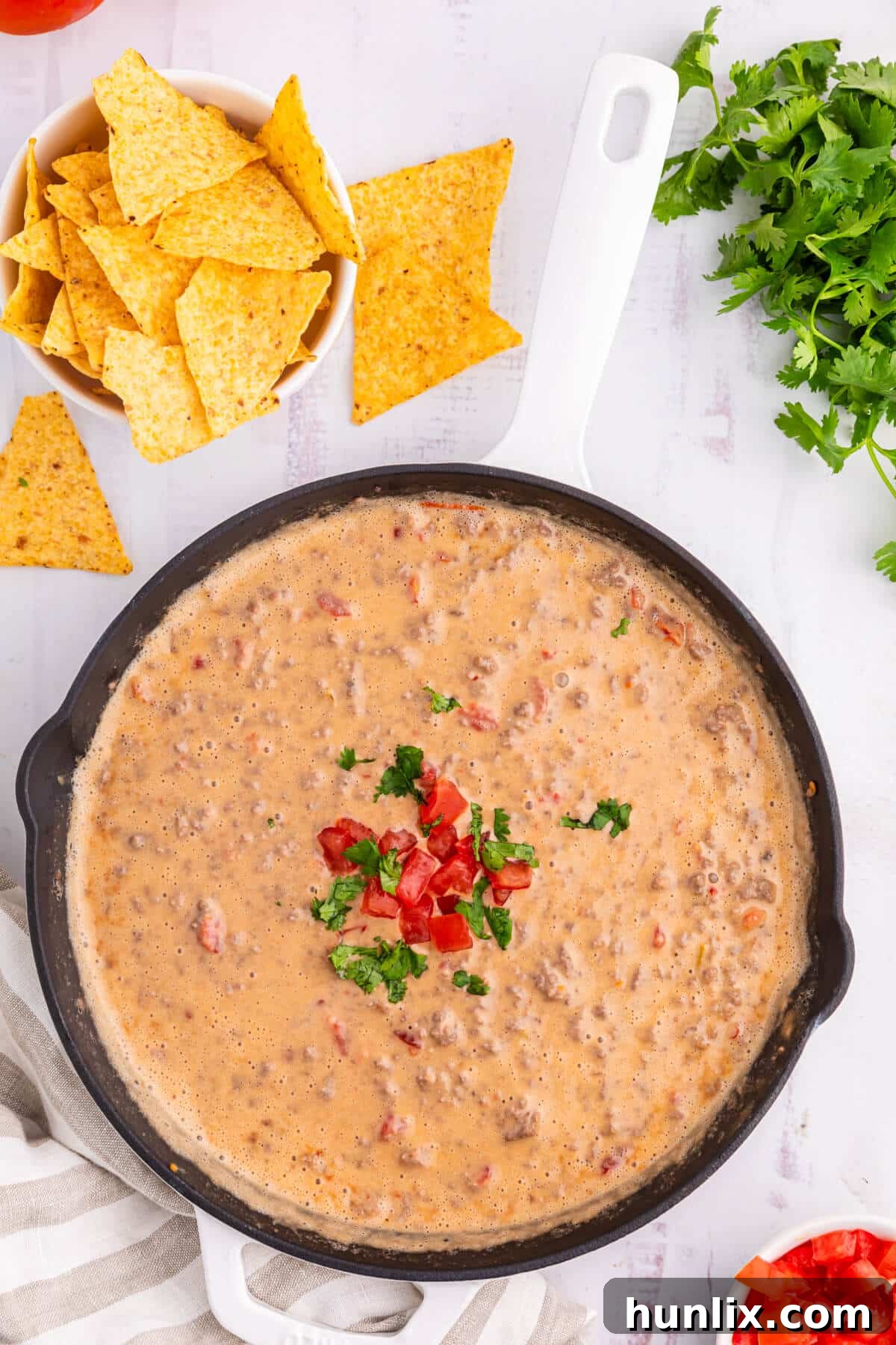 Rotel dip in a skillet, ready to serve.