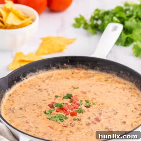 Rotel Dip in a skillet with a spoon