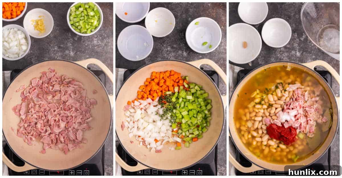 Steps to make bean with bacon soup.
