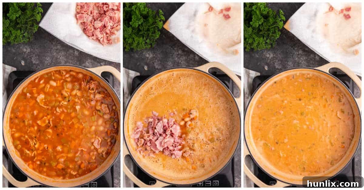 Steps to make bean with bacon soup.