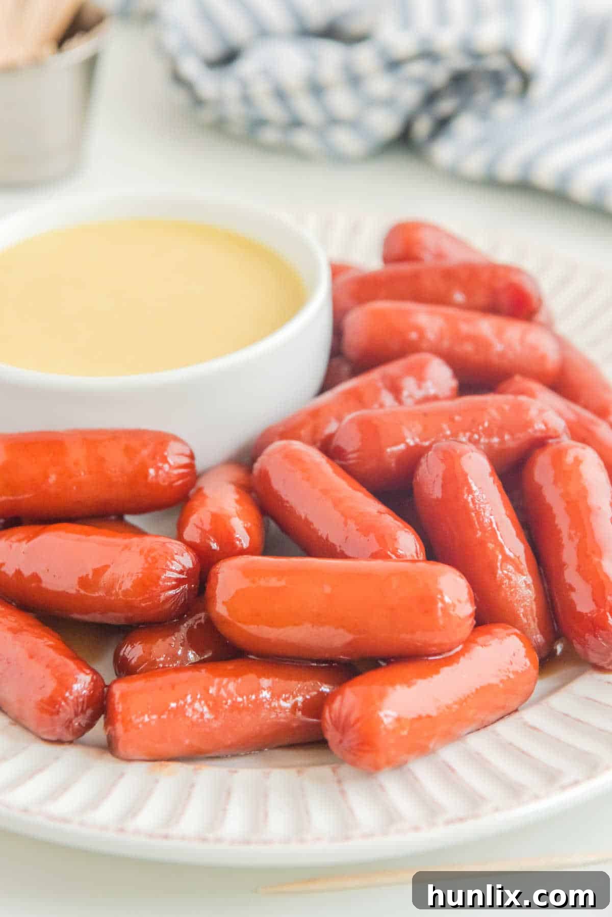 Little smokies on a plate.