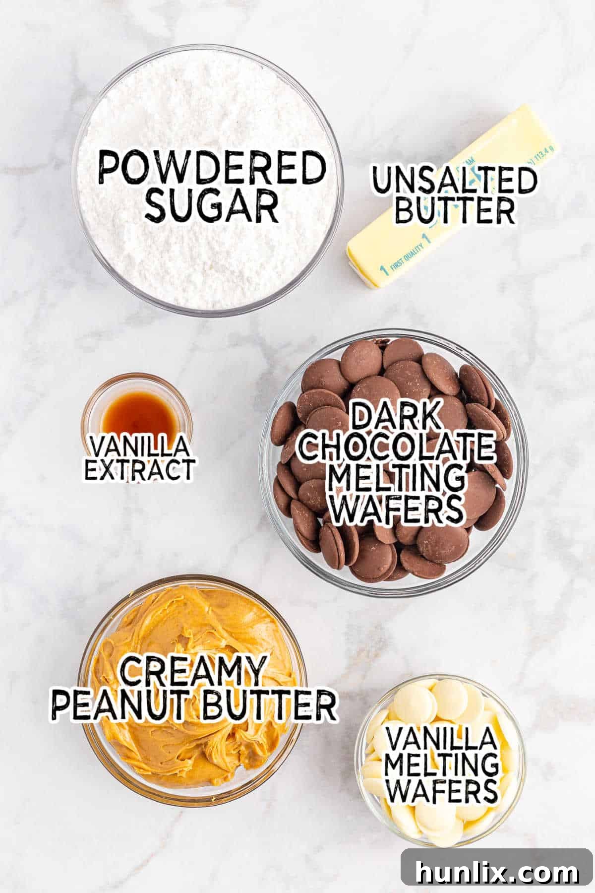 Choco-Peanut Butter Bliss Balls 3 Ingredients on a white marble counter.