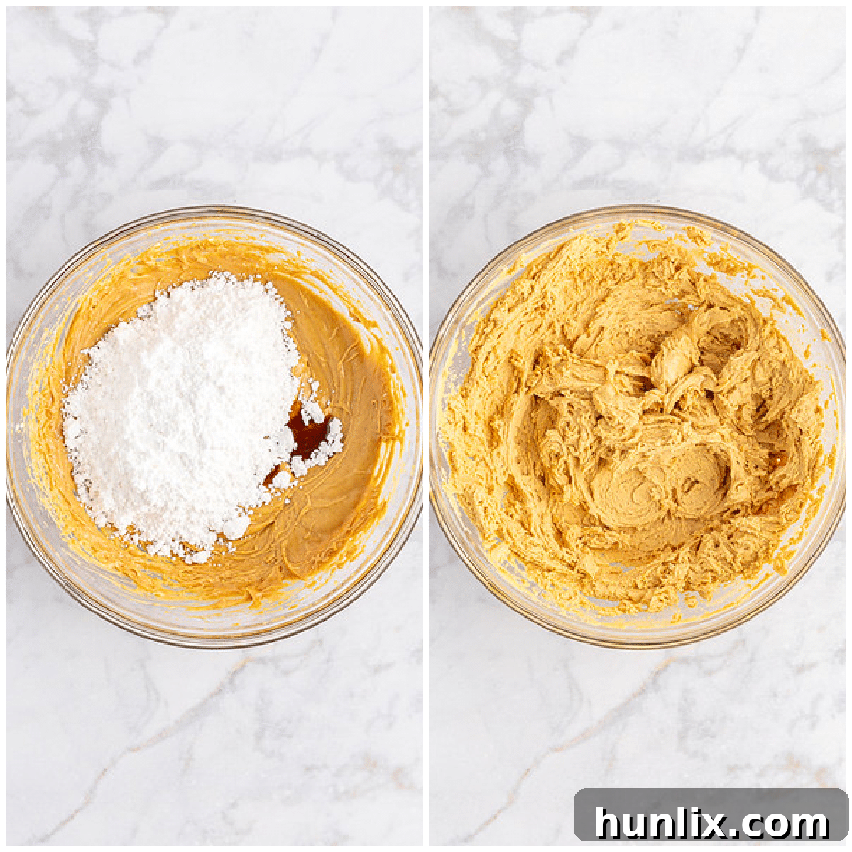 Choco-Peanut Butter Bliss Balls 5 Collage of mixing ingredients in a bowl.