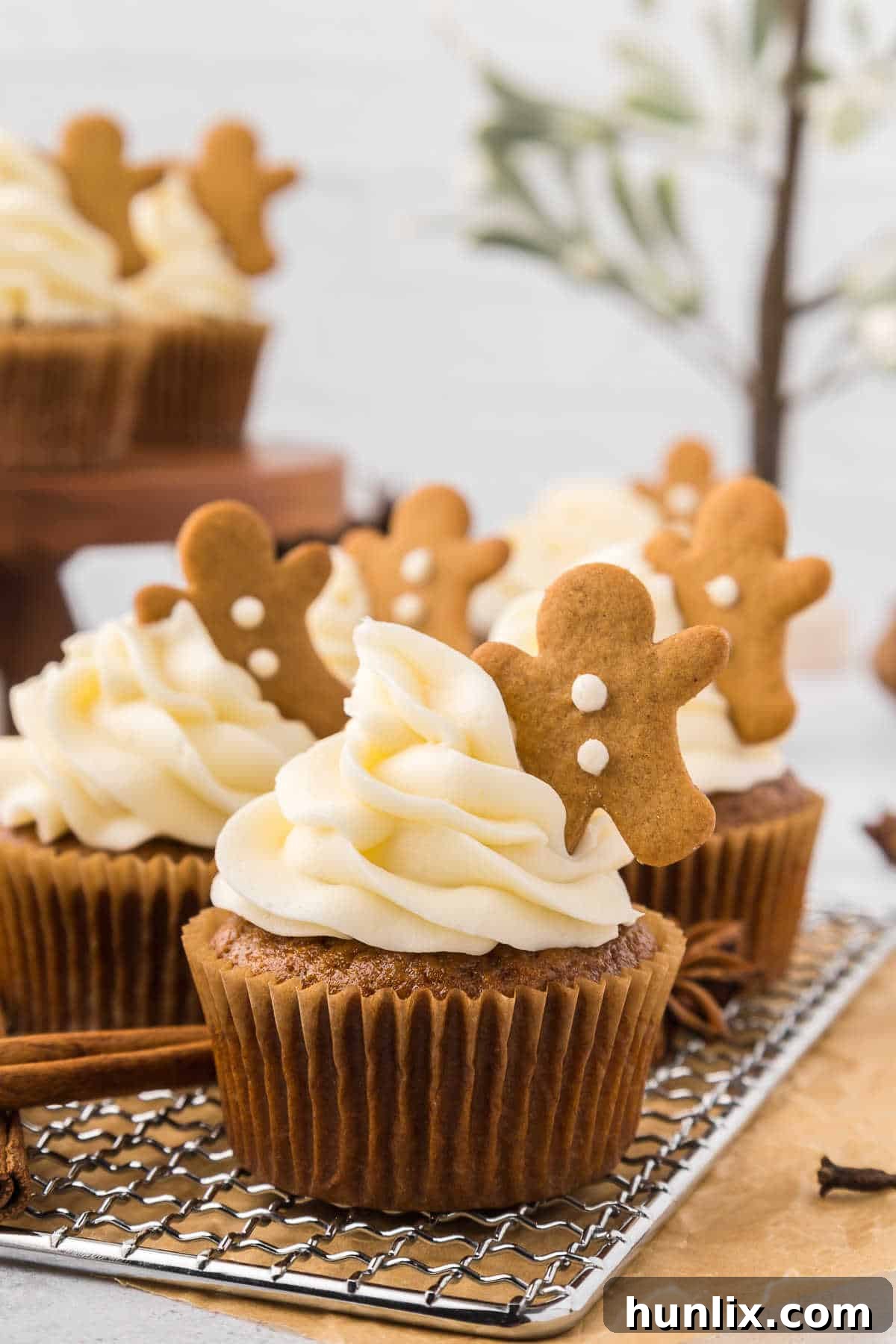 Molasses Ginger Cupcake Bliss 8 More gingerbread cupcakes artfully arranged on a wire rack.