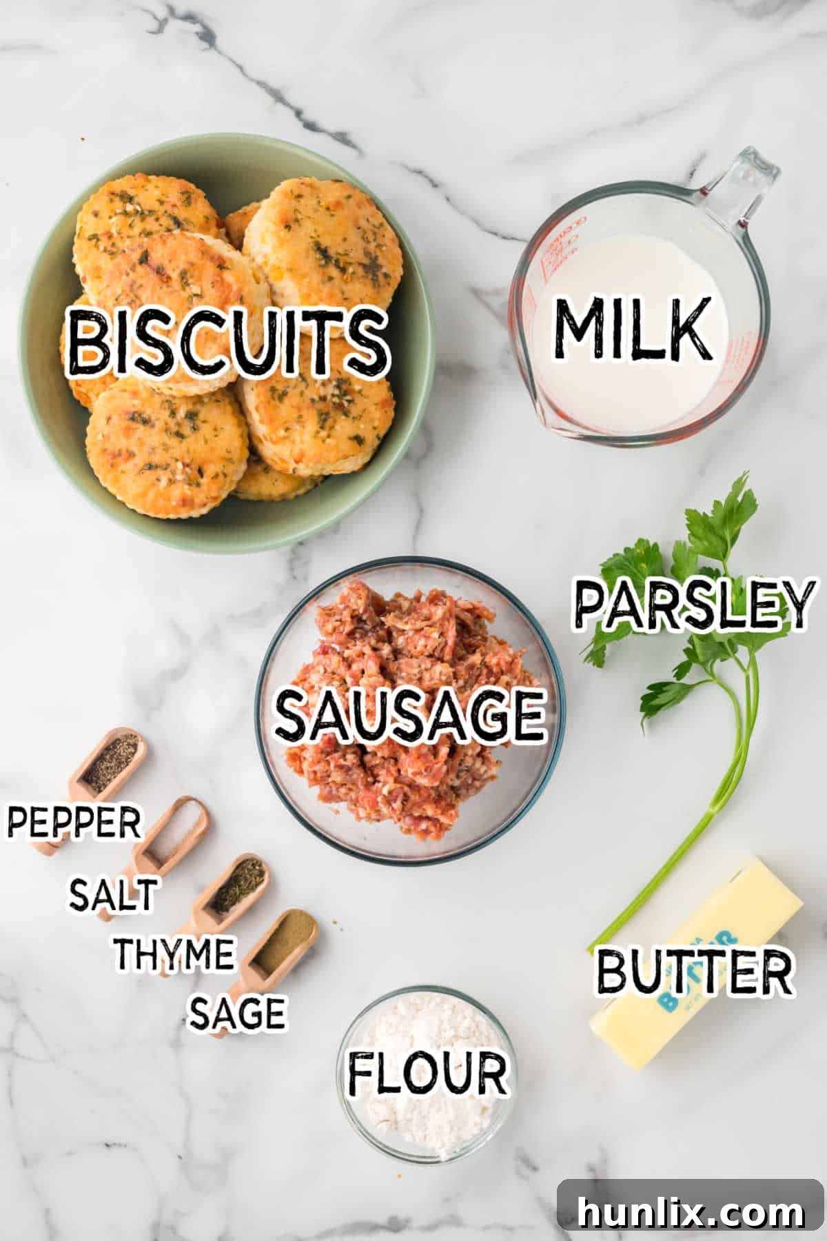 Ingredients to make sausage gravy.