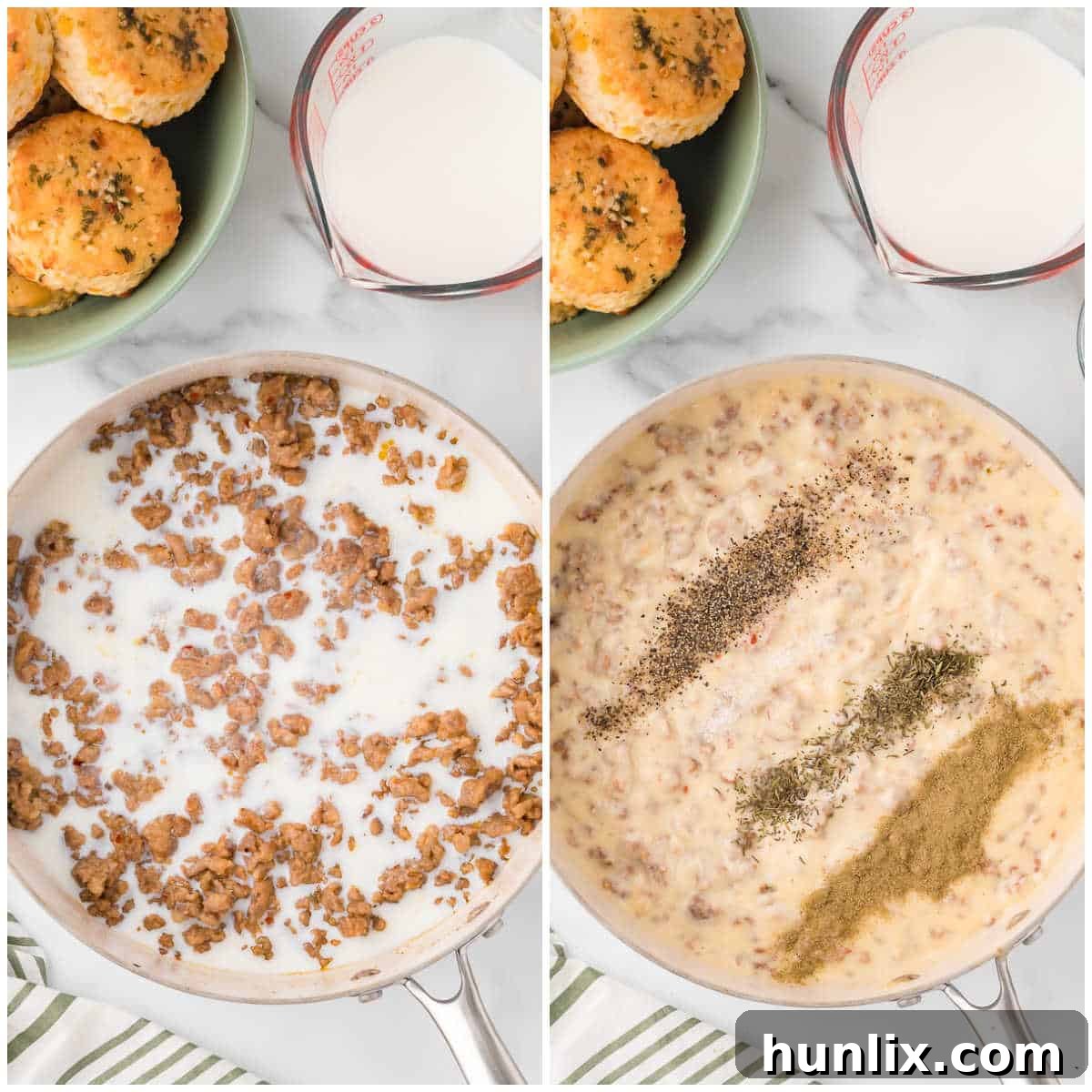 Steps to make sausage gravy.