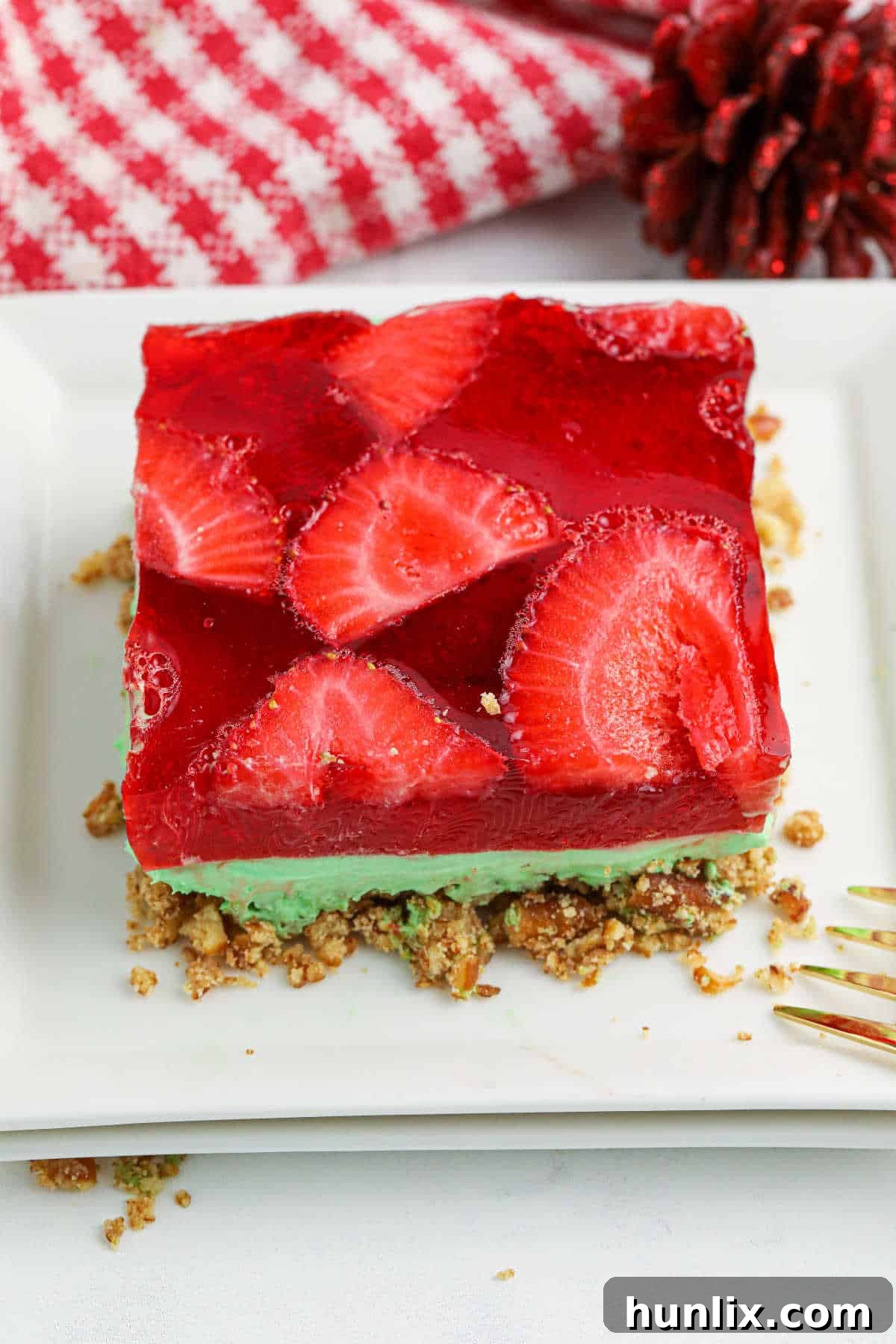 Sweet & Salty Christmas Pretzel Delight 8 Another enticing slice of Christmas Pretzel Salad, highlighting the different layers and textures.