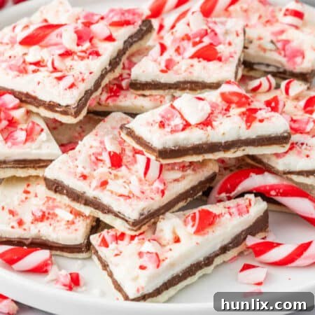 A plate of the finished peppermint bark.