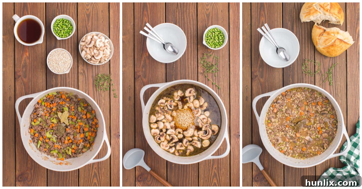 Hearty Beef and Barley Comfort Soup 4 Steps to make beef and barley soup.