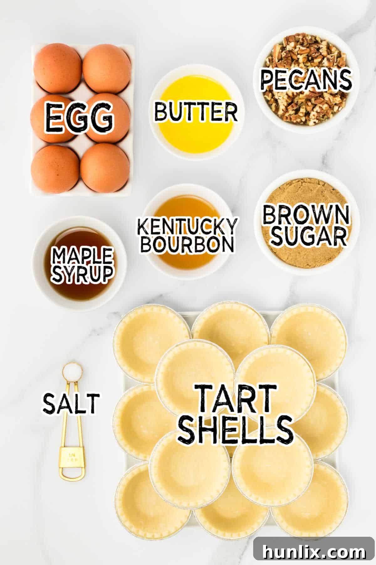 Decadent Bourbon Pecan Tarts 3 Ingredients to make pecan bourbon butter tarts.