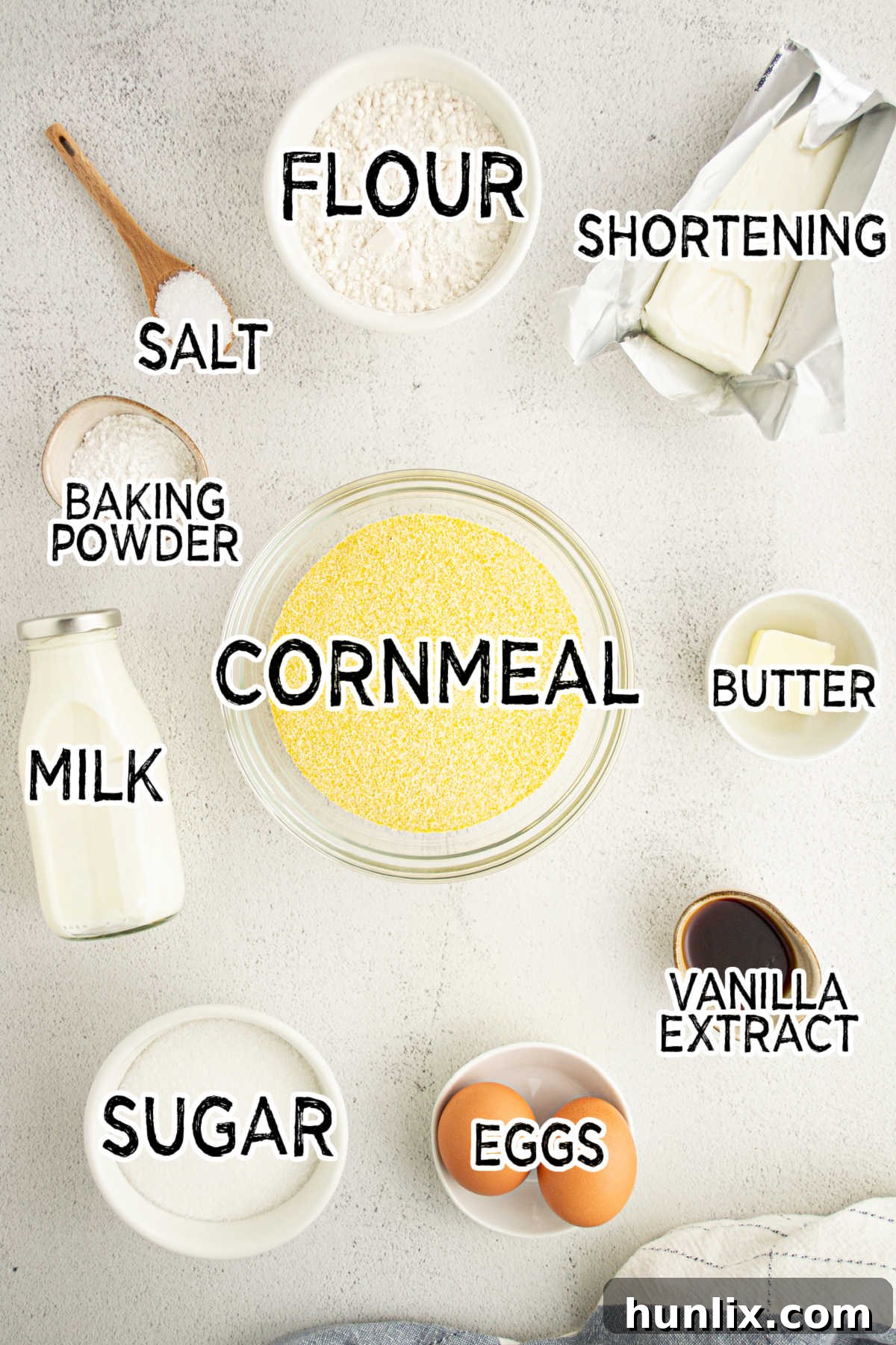 Ingredients for Southern Corn Cake laid out on a table.