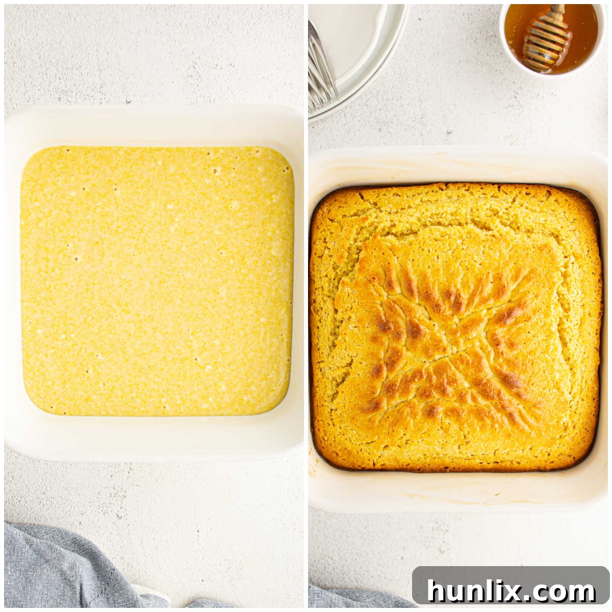 Baked Southern Corn Cake in a pan, ready to be served.