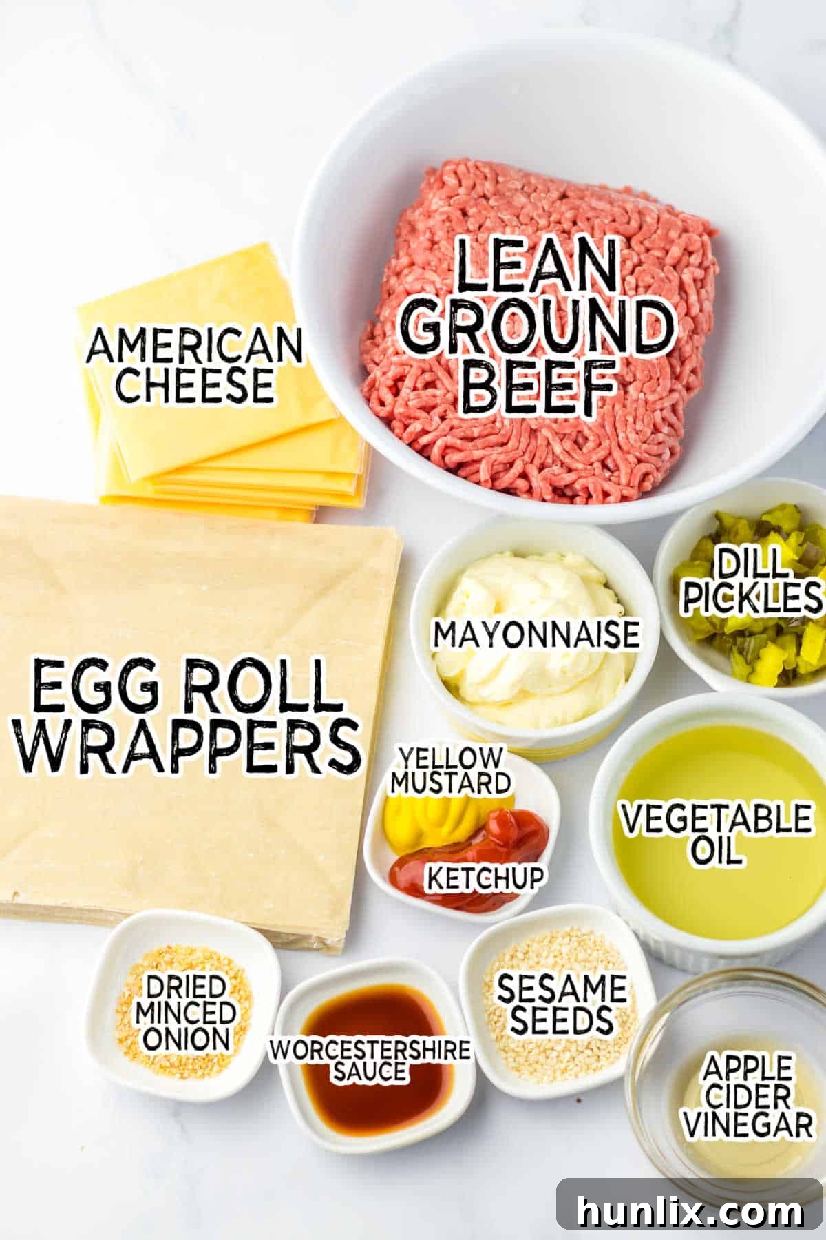 Ingredients to make Big Mac egg rolls.