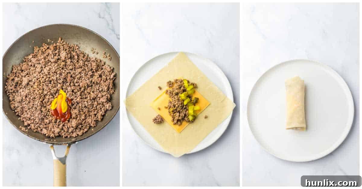 Steps to make Big Mac Egg Rolls.