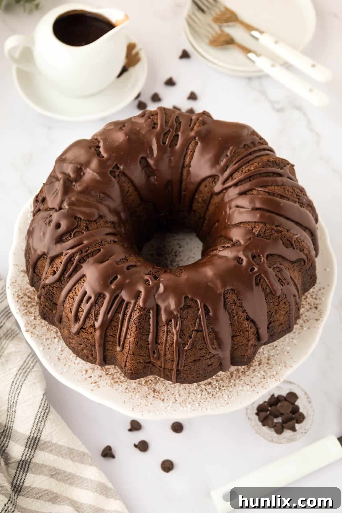 Chocolate Rum Cake on a plate.