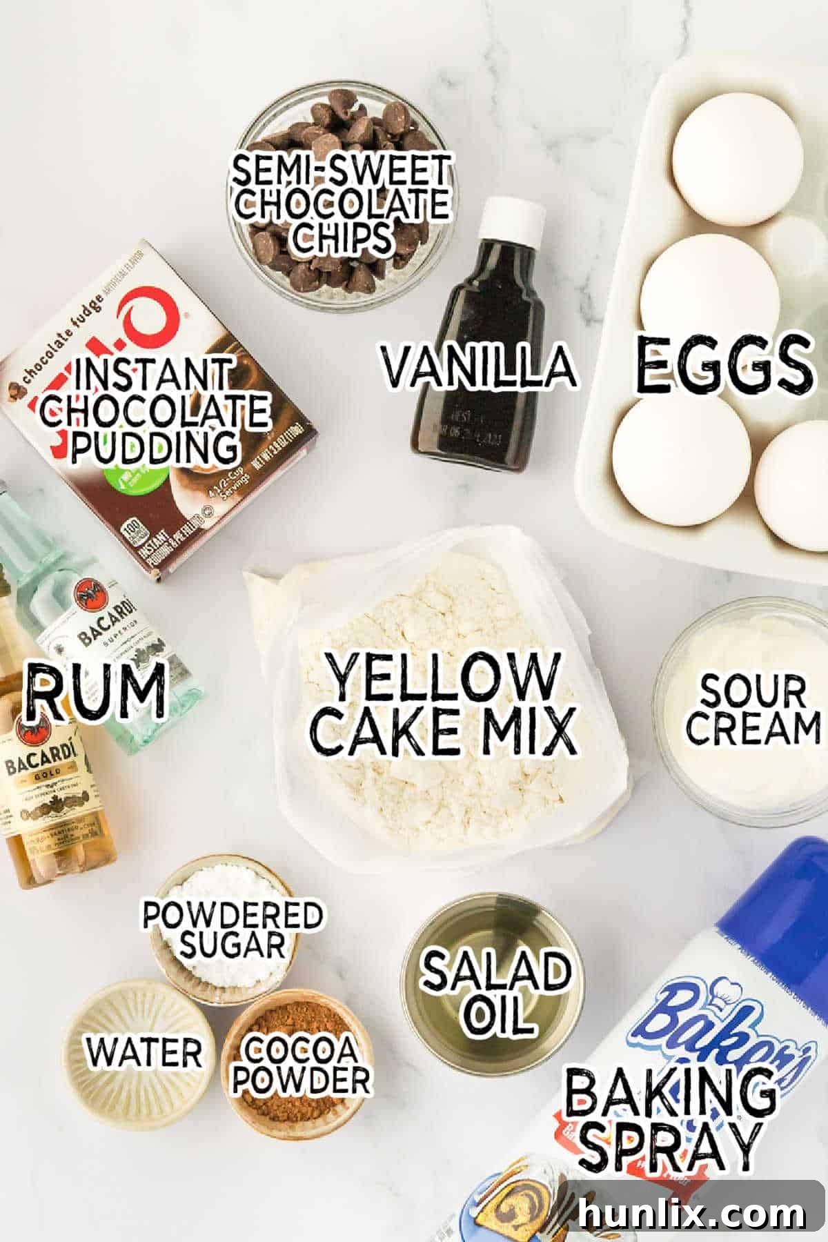 Ingredients on a white surface.