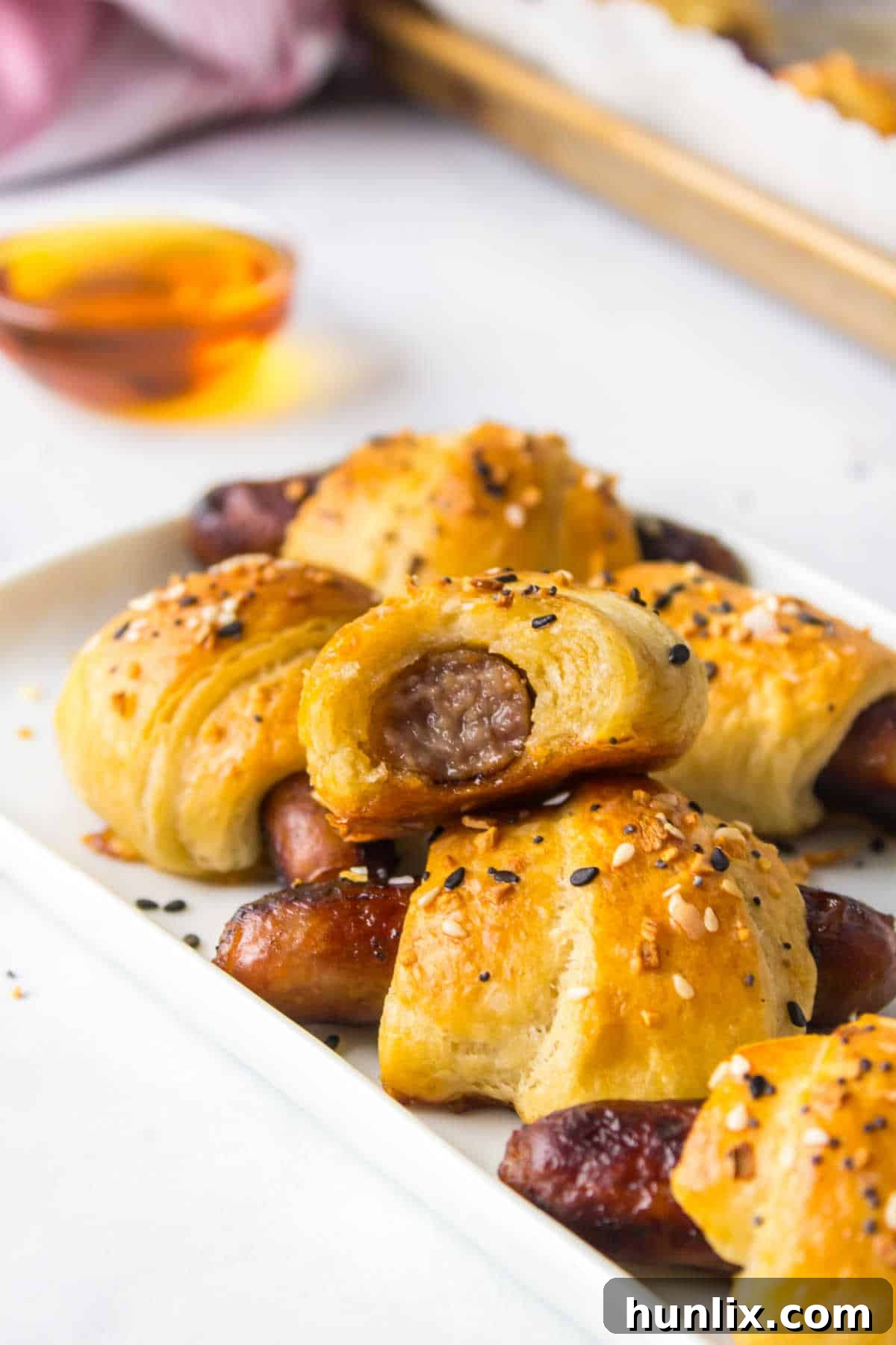 Another beautiful platter of breakfast pigs in a blanket.
