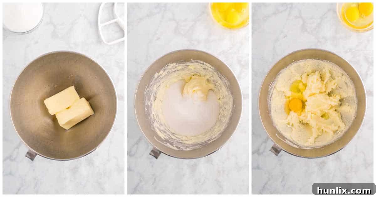 Collage showing the process of mixing wet ingredients for lemon pound cake.