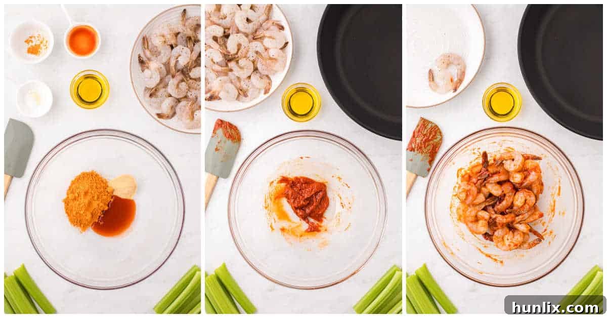 Crimson Glazed Shrimp 4 Steps to make buffalo shrimp.