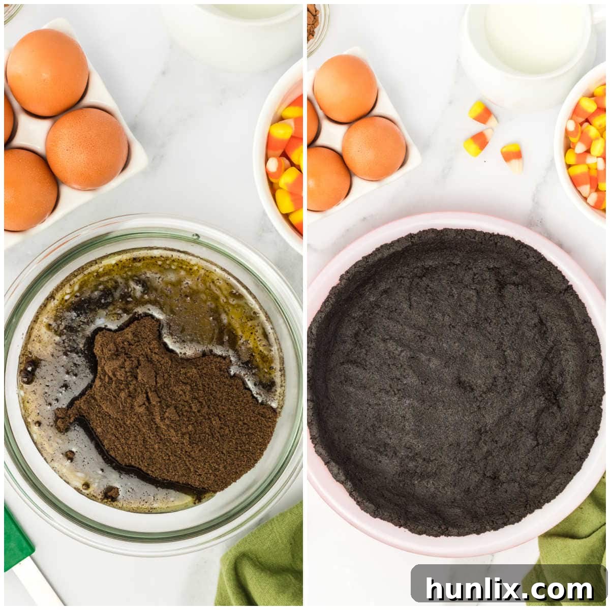 Visual steps illustrating the preparation of the pie crust.