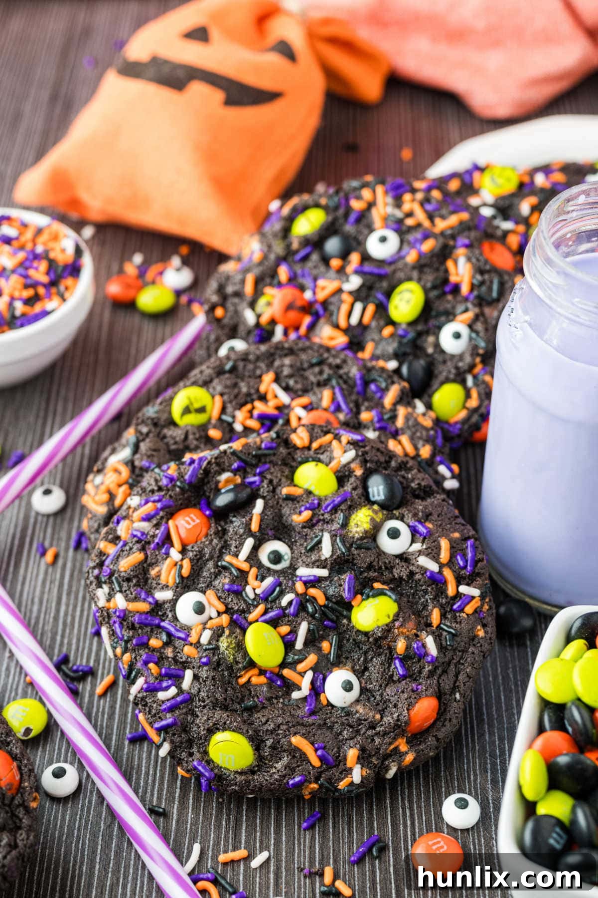 The cookies on a dark surface with decor.