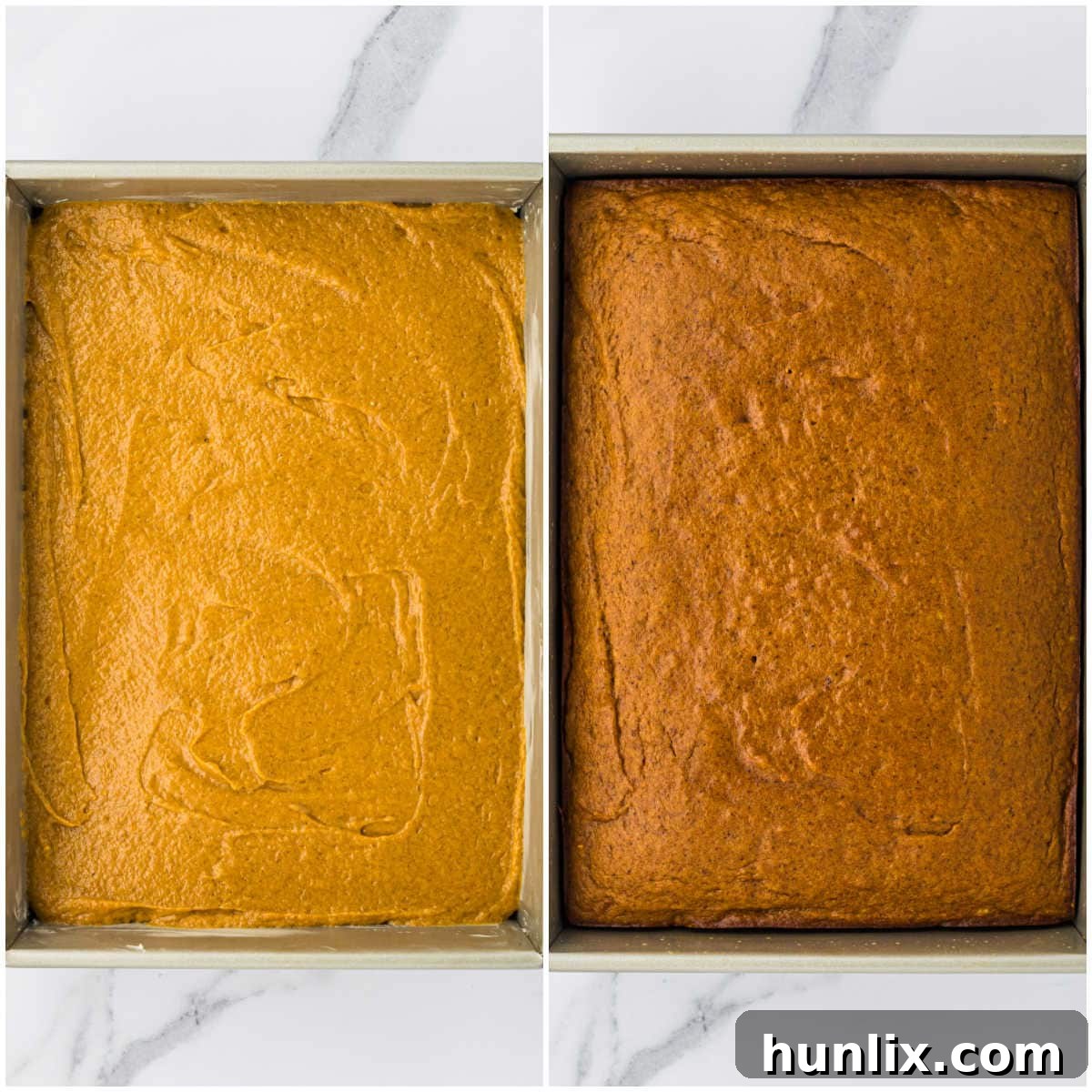 Collage of baking the cake in a pan.