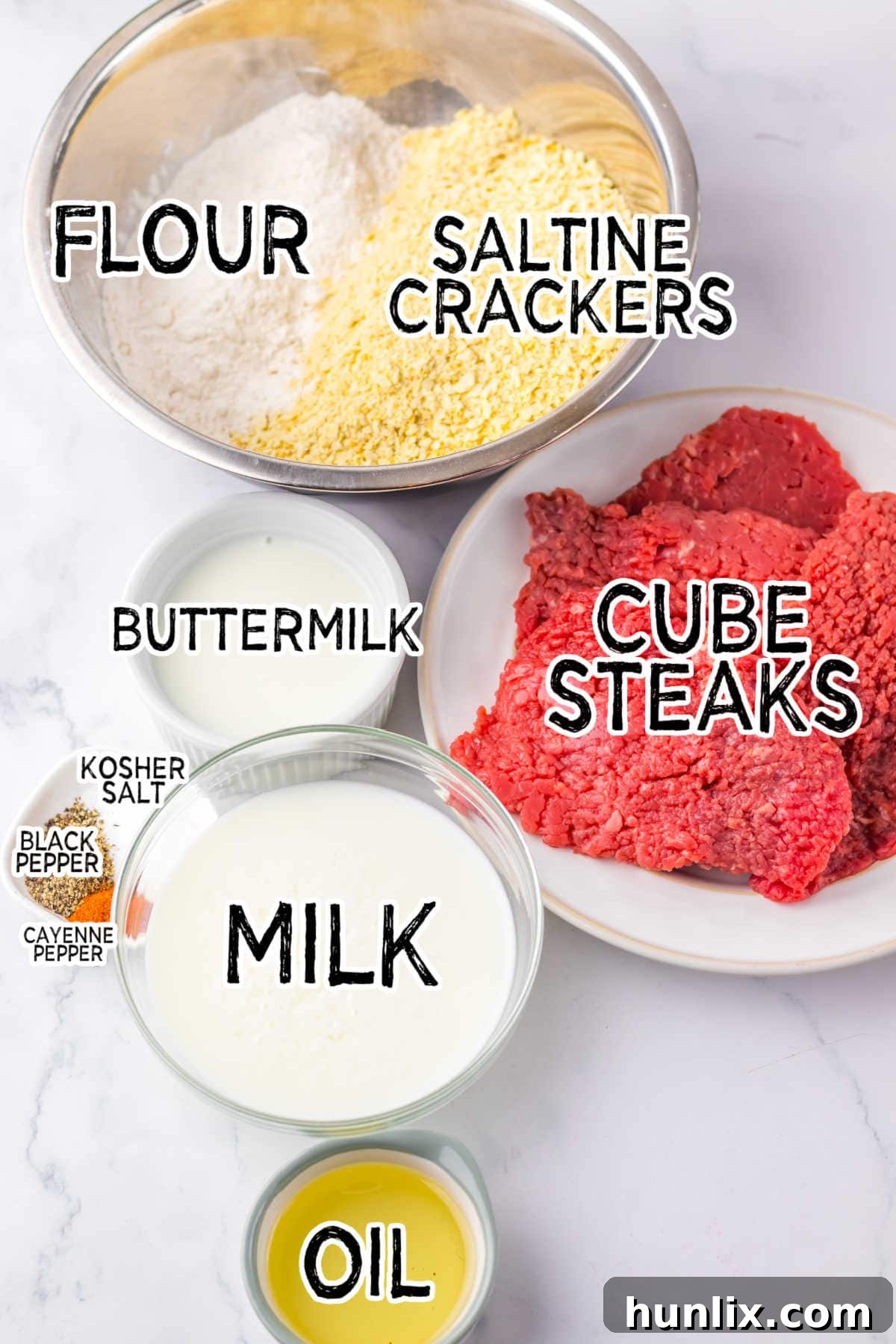 Ingredients on a white surface.