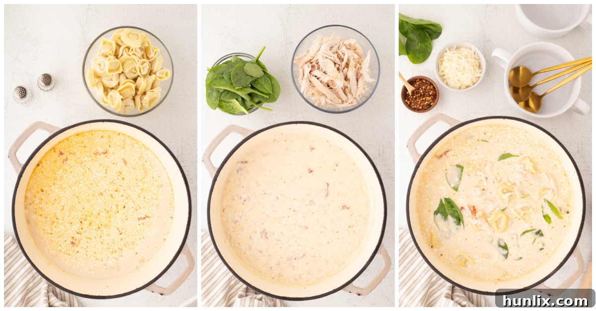 Soulmate Chicken Soup 5 A collage depicting the final stages of preparing the Marry Me Chicken Soup, ready to be served.