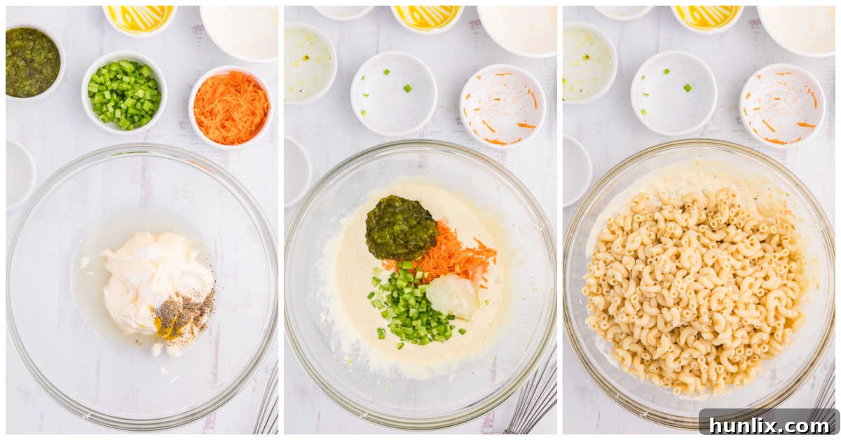 Collage of mixing ingredients in a bowl.