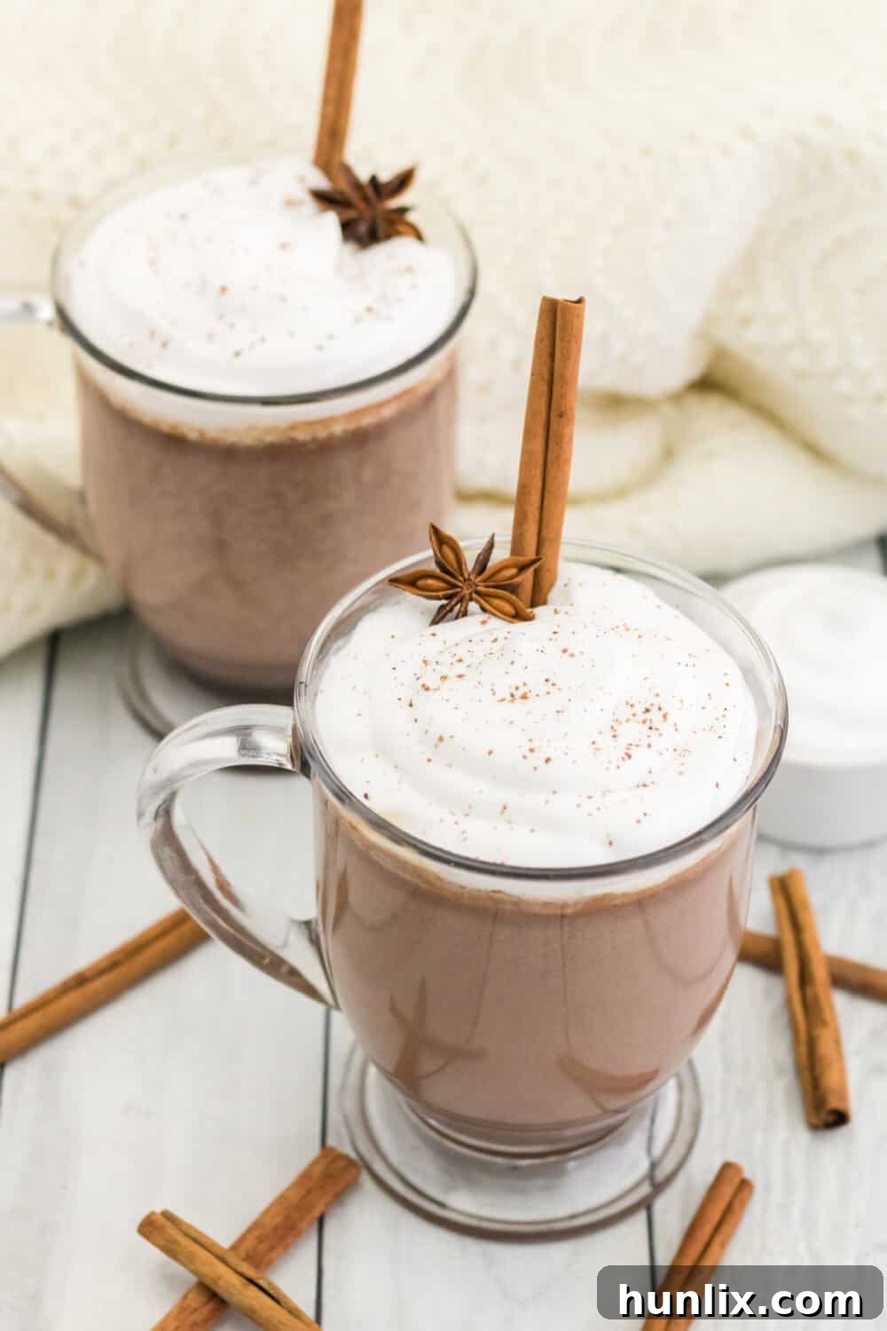 Sip Your Way to Cozy Autumn Bliss 7 Rich Cinnamon Hot Chocolate topped with whipped cream and spices.