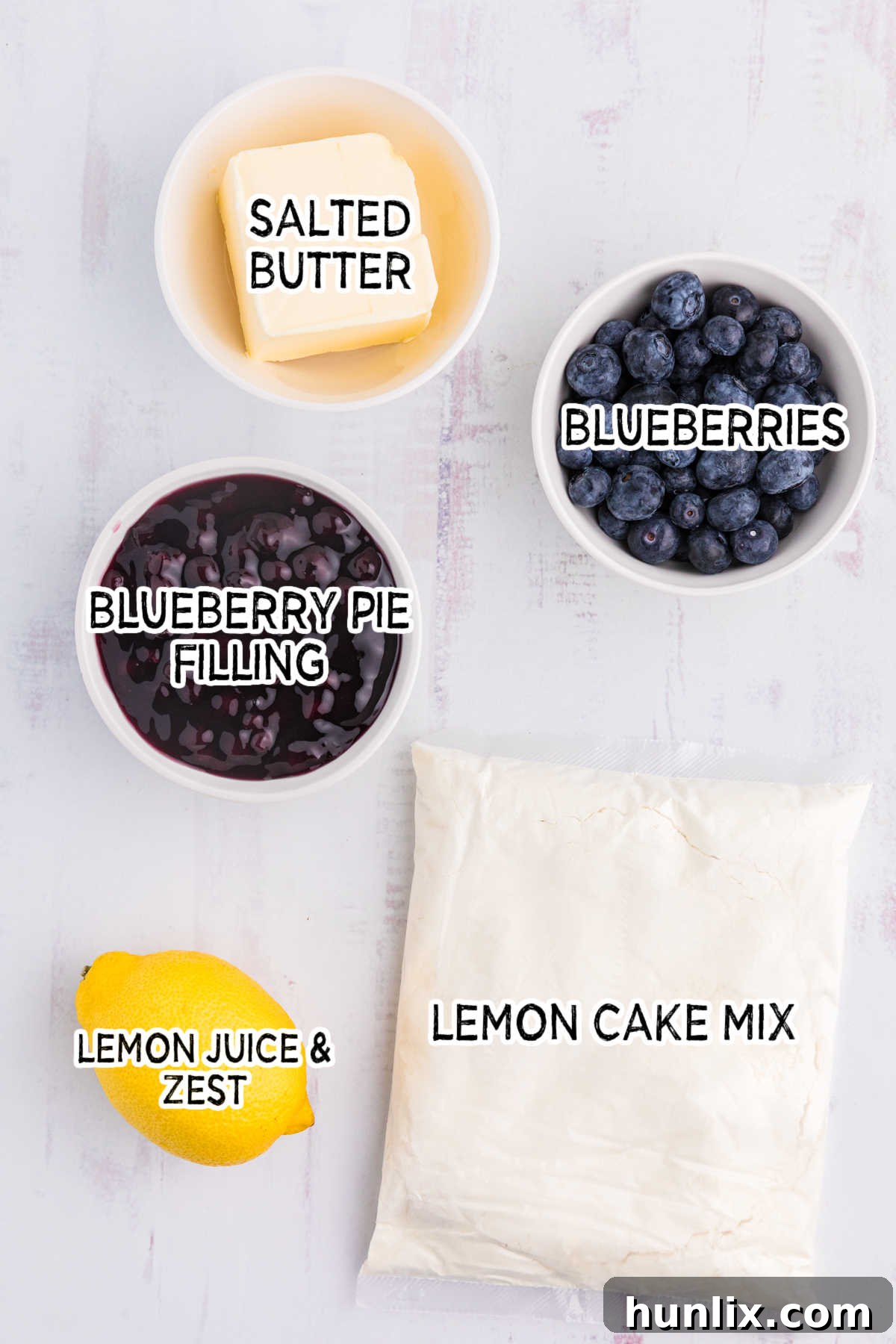 Ingredients on a white surface.