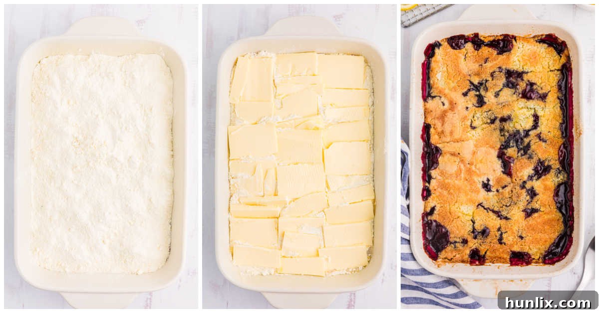 Collage of layering ingredients in a pan.