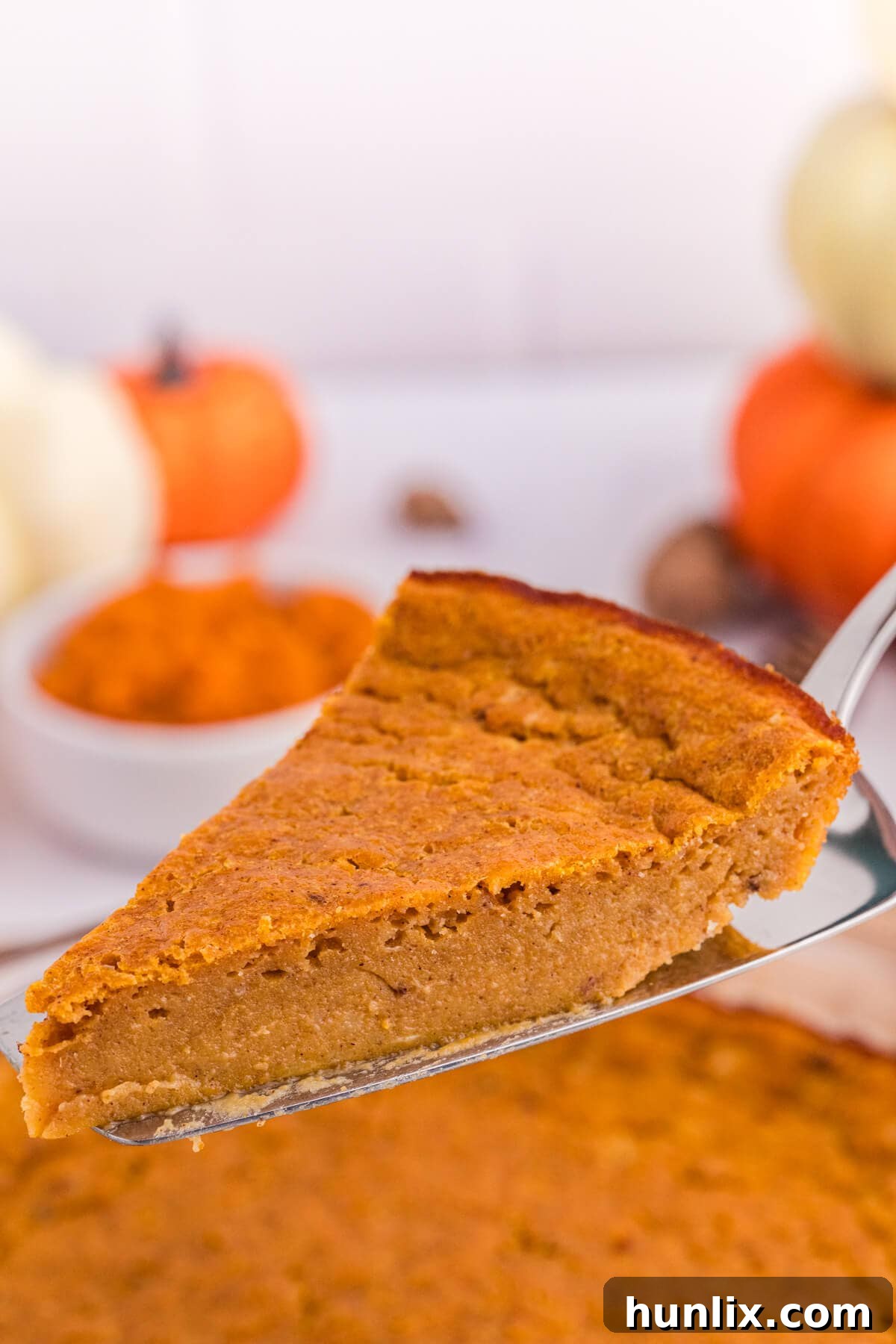 A slice of pie on a pie server.