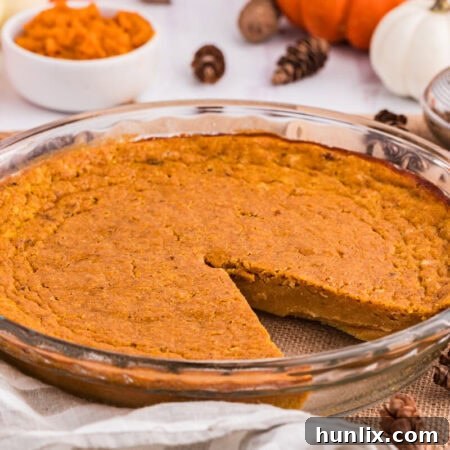 The pie in a pan with a slice cut out.