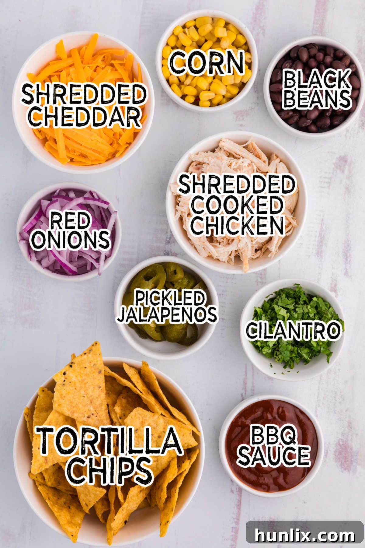 Ingredients on a white surface.